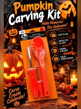 Pumpkin Carving Kit - Orange - 3 Piece
